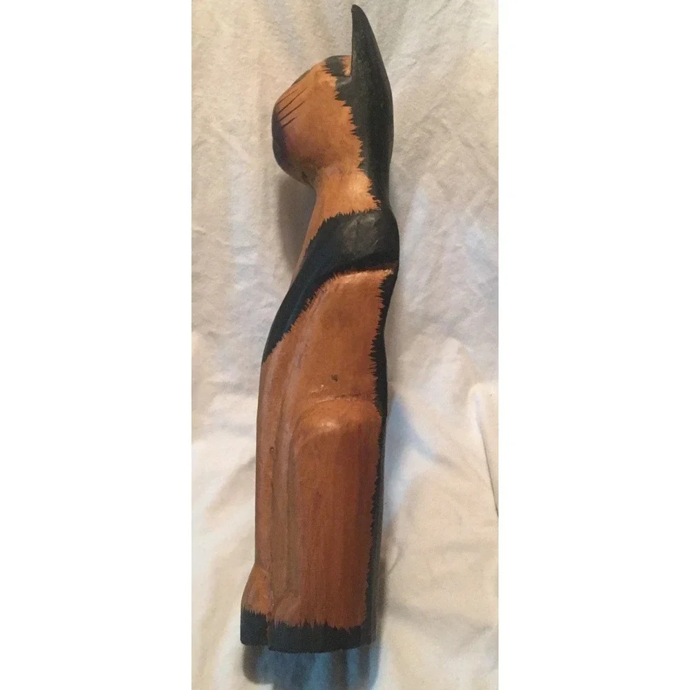 Vintage Hand Carved Wooden Siamese Cat Statue Folk Art 17 Inches